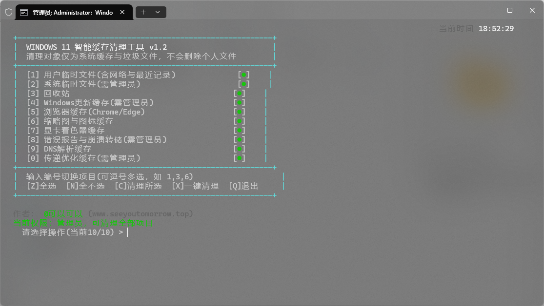 Windows 11 智能缓存清理工具界面截图